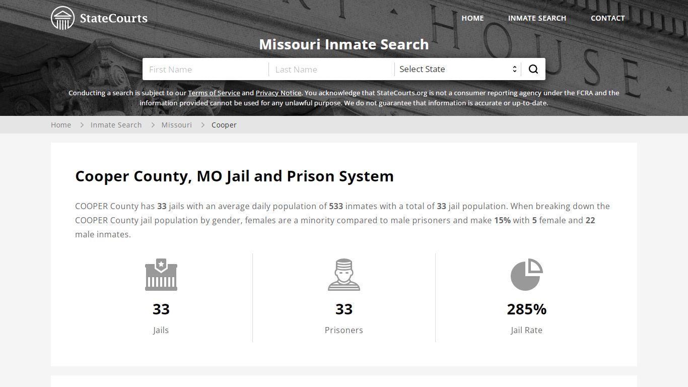 Cooper County, MO Inmate Search - StateCourts